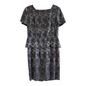 Maggy London Midi Cocktail Dress Size 8 Shimmering Grey Beaded Floral Church